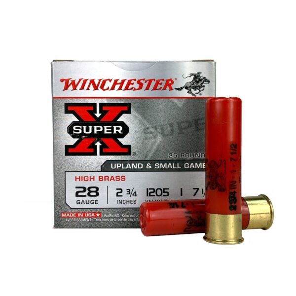 an image of the product Winchester Super-X High Brass 28 Gauge 2-3/4" 1 oz #7-1/2 Shot- Box of 25 - X28H7