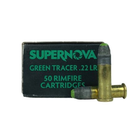 an image of the product SuperNova Tracer .22 Long Rifle 40 Gr. Lead Round Nose- Bright Green- Box of 50 - PMSN22LRG