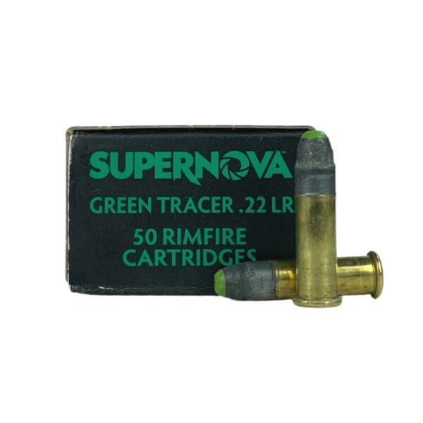 an image of the product SuperNova Tracer .22 Long Rifle 40 Gr. Lead Round Nose- Bright Green- Box of 50 - PMSN22LRG