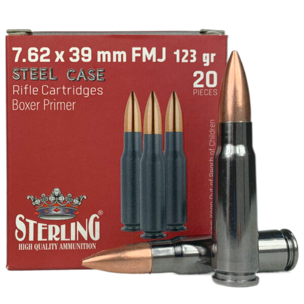 Sterling 7.62x39mm 123 Gr. Full Metal Jacket (Bi-Metal)- Steel Case- Box of 20- SC76239-123