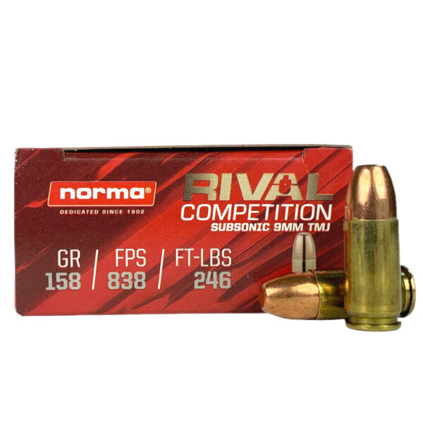 Norma Rival Competition 9mm Luger 158 Gr. Total Metal Jacket- Subsonic- Box of 50- 801902412