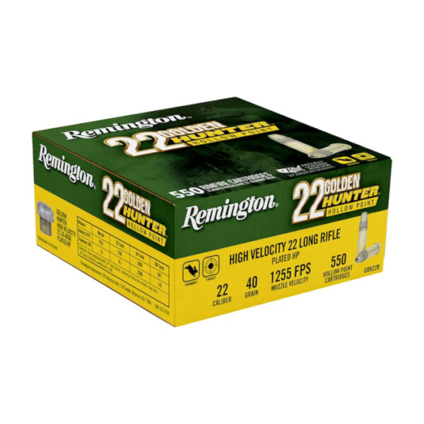 Remington Golden Hunter .22 Long Rifle 40 Gr. Plated Hollow Point- Box of 550- GBH22B