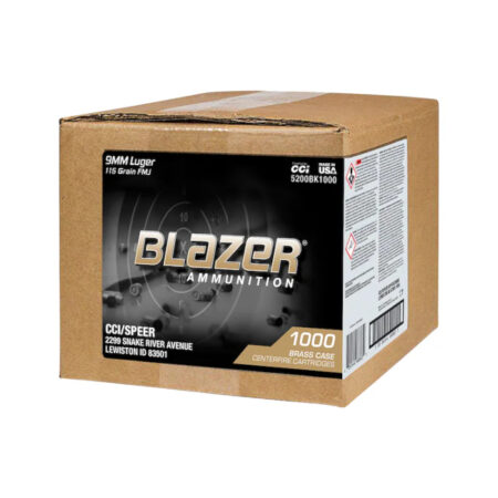 an image of the product CCI Blazer 9mm Luger 115 Gr. Full Metal Jacket- Bulk Pack of 1000- 5200BK1000