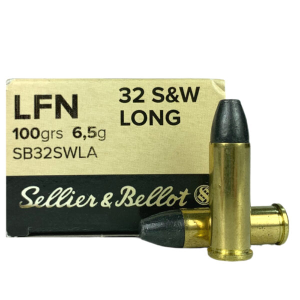 an image of the product Sellier & Bellot .32 S&W Long 100 Gr. Lead Flat Nose- Box of 50- SB32SWLA
