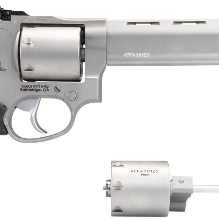 Taurus 2-692069 692  Medium 38 Special +P/357 Mag/ 9mm Luger 7 Shot 6.50" Matte Stainless Vent Rib Barrel, Cylinder & Frame, Black Ribber Grip, Transfer Bar Safety, Exposed Hammer, 2 Cylinders