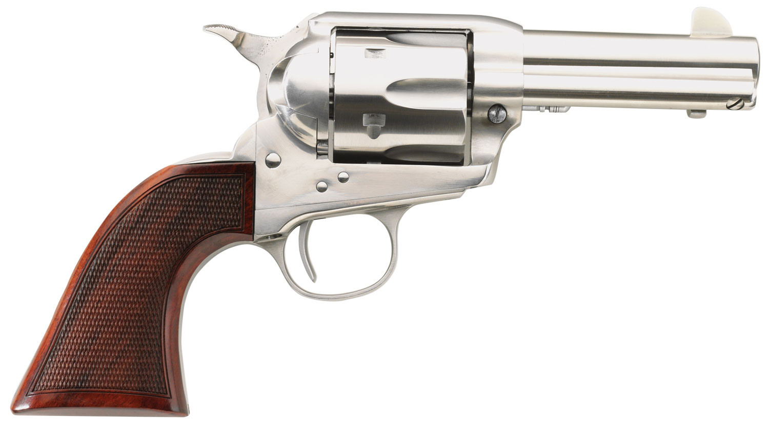 Taylors & Company 550818 Runnin Iron 45 Colt (LC) Caliber with 3.50" Barrel, 6rd Capacity Cylinder, Overall Stainless Steel Finish & Checkered Walnut Grip