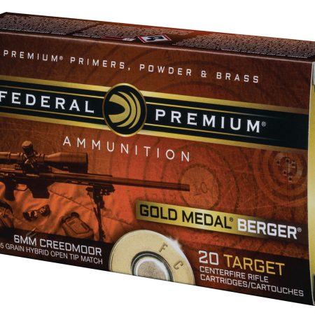 Federal GM65CRDBH1 Premium Gold Medal 6mmCreedmoor 105gr Berger Hybrid Open Tip Match 20 Per Box/10 Case