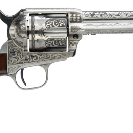 Taylors & Company 550898 1873 Cattleman 45 Colt (LC) Caliber with 5.50" Barrel, 6rd Capacity Cylinder, Overall White Photo Engraved Finish Steel & Walnut Grip