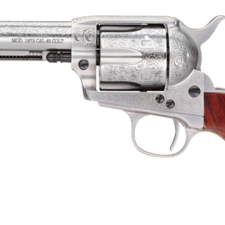 Taylors & Company 550926 1873 Cattleman 45 Colt (LC) Caliber with 4.75" Barrel, 6rd Capacity Cylinder, Overall White Floral Engraved Finish Steel & Walnut Grip