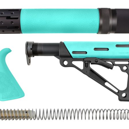 Hogue 13478 OverMolded 3-Piece Kit Collapsible Aqua OverMolded Rubber Black & Aqua Rubber Grip, Rifle Length Forend AR15, M16