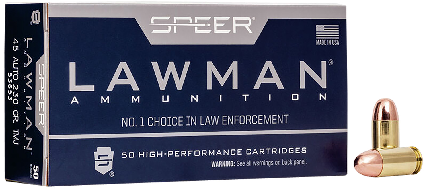 Speer 53653 Lawman 45ACP 230gr Total Metal Jacket Flat Nose 50 Per Box/20 Case