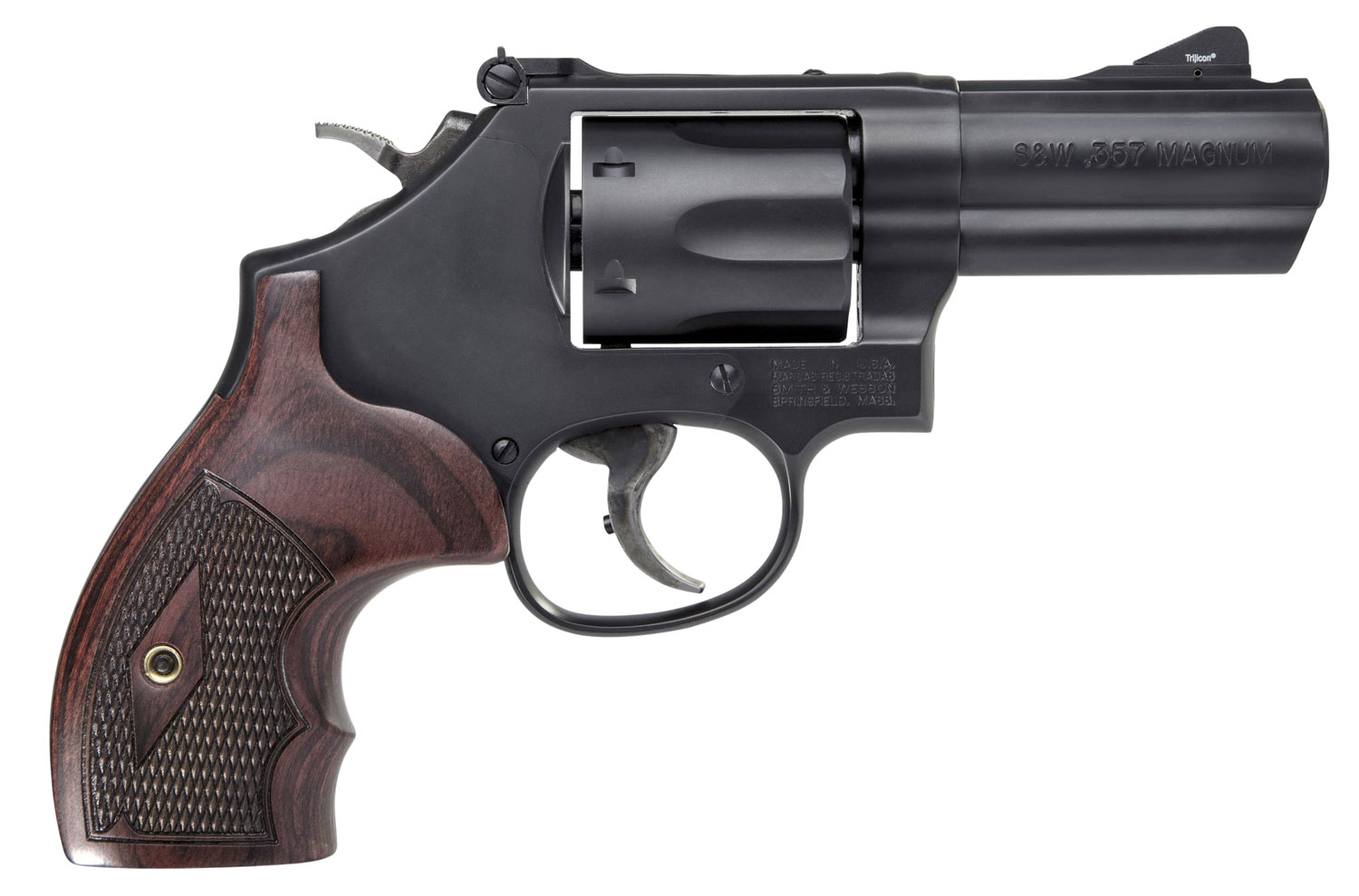 Smith & Wesson 12039 PC Model 19 Carry Comp K-Frame 357 Mag 38 S&W Spl +P 6 Shot 3" Black PowerPort Vented Barrel Black Cylinder Black Carbon Steel Frame Finger Grooved Wood Grip Exposed Hammer