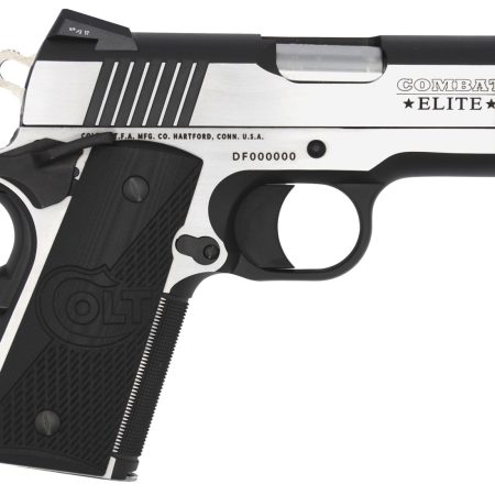 Colt Mfg O7080CE Combat Elite Commander Compact Frame .45 ACP 8+1, 3" Stainless Steel Barrel, Two-Tone Serrated Stainless Steel Slide & Frame w/Beavertail, Black Scalloped G10 Grip, Ambidextrous