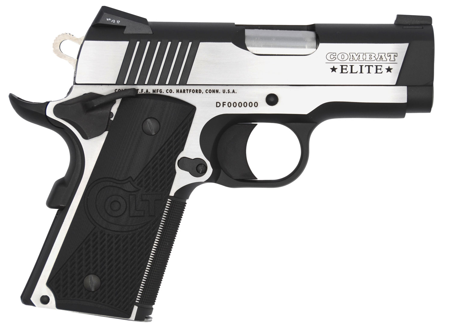 Colt Mfg O7080CE Combat Elite Commander Compact Frame .45 ACP 8+1, 3" Stainless Steel Barrel, Two-Tone Serrated Stainless Steel Slide & Frame w/Beavertail, Black Scalloped G10 Grip, Ambidextrous