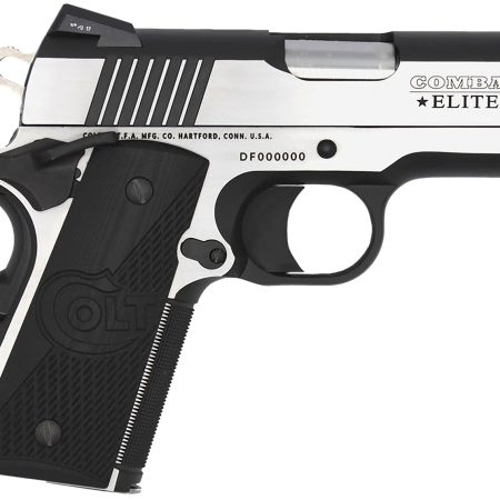 Colt Mfg O7082CE Combat Elite Commander Compact Frame 9mm Luger 8+1, 3" Stainless Steel Barrel, Two-Tone Serrated Stainless Steel Slide & Frame w/Beavertail, Black Scalloped G10 Grip, Ambidextrous