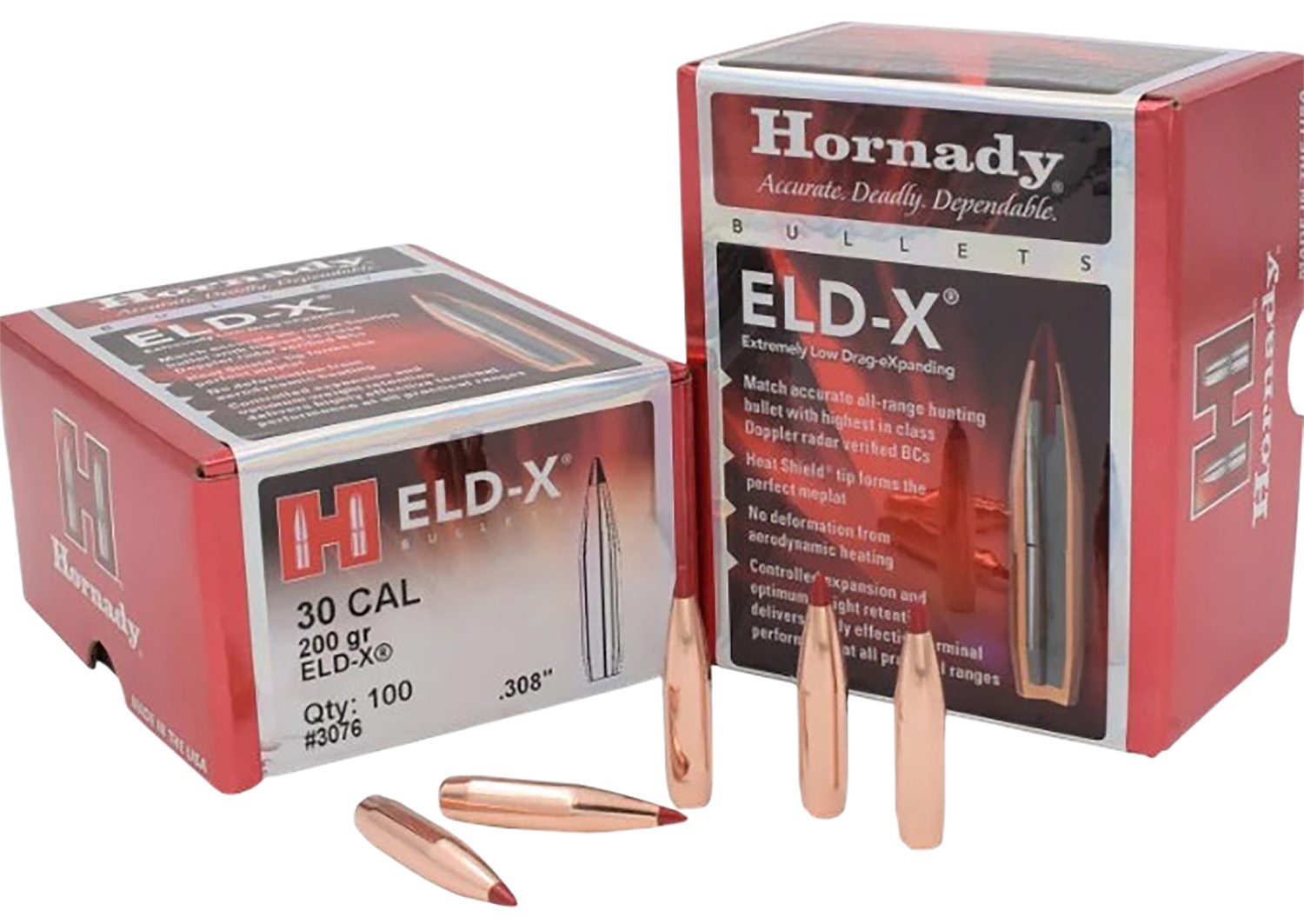 Hornady 3076 ELD-X 30 Cal .308 200 gr Extremely Low Drag eXpanding 100 Per Box/ 15 Case