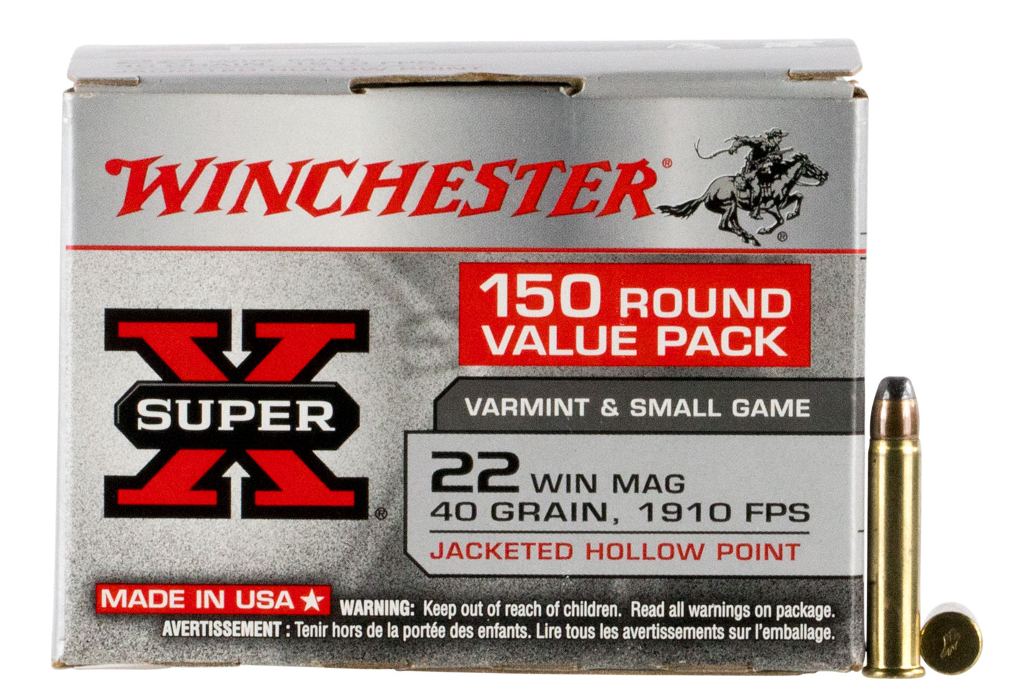 Winchester Ammo X22MH150 Super X Value Pack 22WMR 40gr Jacketed Hollow Point 150 Per Box/10 Case