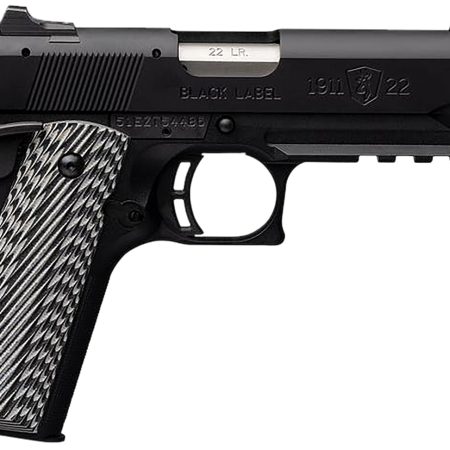 Browning 051821490 1911-22 Black Label Compact SR 22 LR 10+1 4.25" 3.50" Threaded Barrel, Matte Black Serrated Steel Slide & Polymer Frame w/Picatinny Rail & Beavertail, Black/Gray Textured G10 Grips