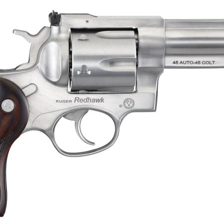 Ruger 5050 Redhawk  45 ACP/45 Long Colt 6rd, 4.20" Satin Stainless Steel Barrel, Cylinder & Frame, Lasered Hardwood Grip, Exposed Hammer