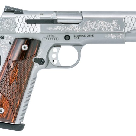 Smith & Wesson 10270 1911 E-Series Full Size Frame 45 ACP 8+1, 5" Stainless Steel Barrel, Glass Bead w/Engraving Serrated SS Slide, Matte Silver Engraved SS Frame w/Beavertail, Ambidextrous