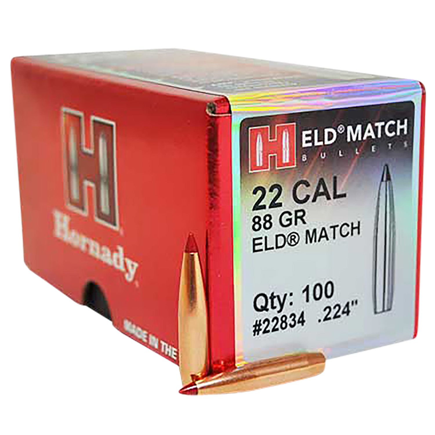 Hornady 22834 ELD Match 22 Cal .224 88 gr Extremely Low Drag Match 100 Per Box/ 25 Case