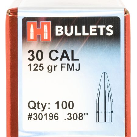 Hornady 30196 FMJ  30 Cal .308 125 gr Full Metal Jacket 100 Per Box/ 25 Case