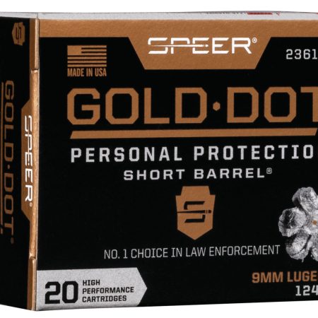 Speer 23611GD Gold Dot Personal Protection Short Barrel 9mmLuger+P 124gr Hollow Point 20 Per Box/10 Case