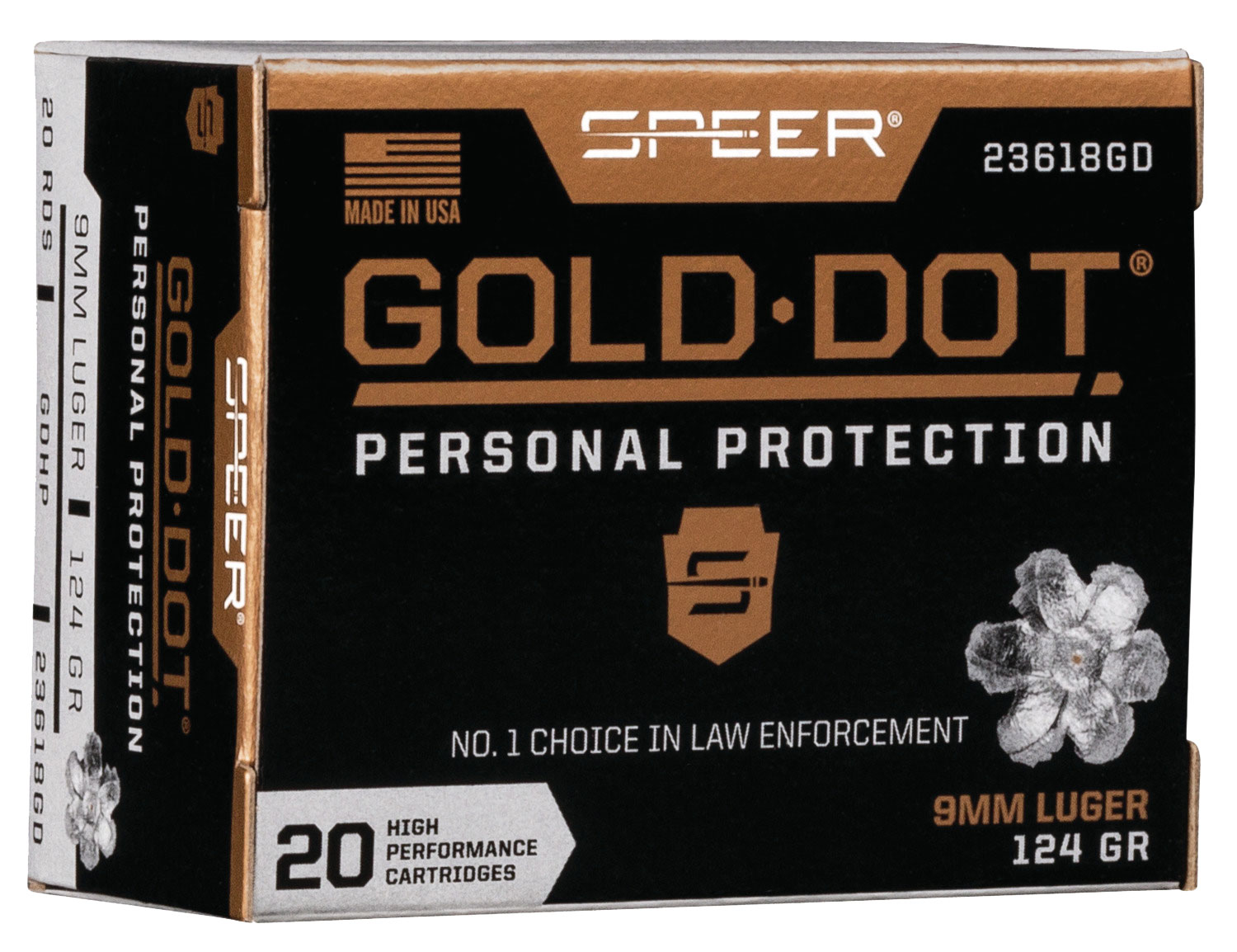 Speer 23618GD Gold Dot Personal Protection 9mmLuger 124gr Hollow Point 20 Per Box/10 Case