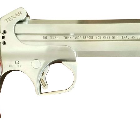 Bond Arms BATX Texan  Derringer Single 45 Colt (LC)/410 Gauge 2rd, 6" Stainless Steel Double Barrel & Frame, Blade Front/Fixed Rear Sights, Custom Engraved Rosewood Grip, Manual Safety