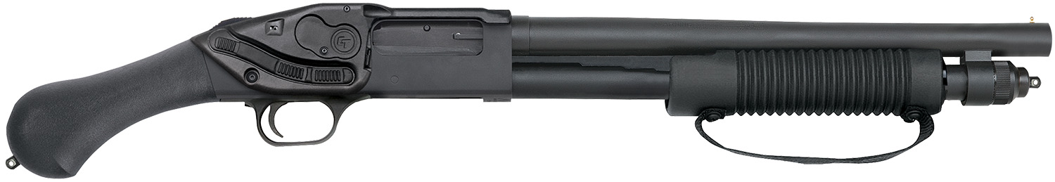 Mossberg 50638 590 Shockwave 12 Gauge Pump 3" 5+1 14.38" Matte Blued Heavy-Walled Barrel, Drilled & Tapped Matte Blued Stainless Steel Receiver, Black Raptor Birdshead Grip, Crimson Trace Lasersaddle