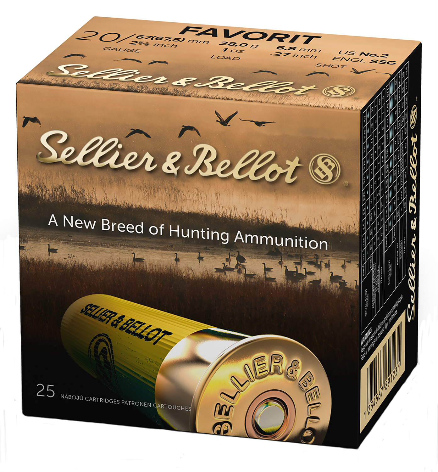 Sellier & Bellot SB20BSA Hunting 20Gauge 2.63" 12Pellets 1oz 2Shot 25 Box/10 Case