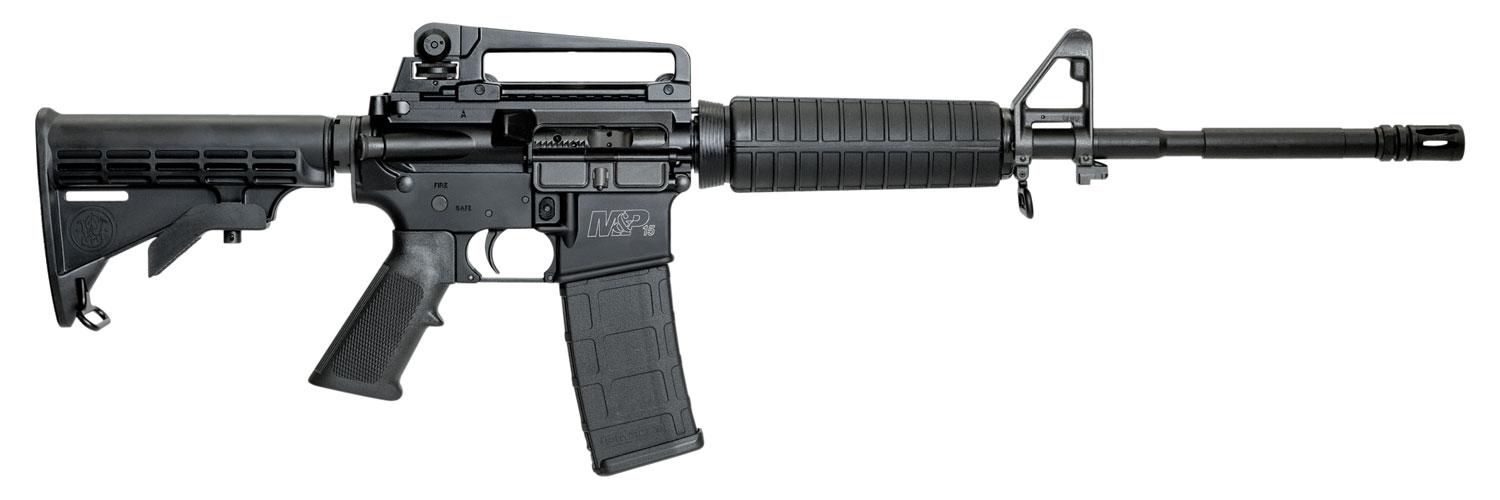 Smith & Wesson LE 311002 M&P15 A 223 Rem/5.56x45mm NATO 30+1 16" Barrel w/Mil-Spec Flash Suppressor, Black Finish, 6 Position Telescopic Buttstock, Polymer Grip, A2 Front/Troy Battle Rear Sight