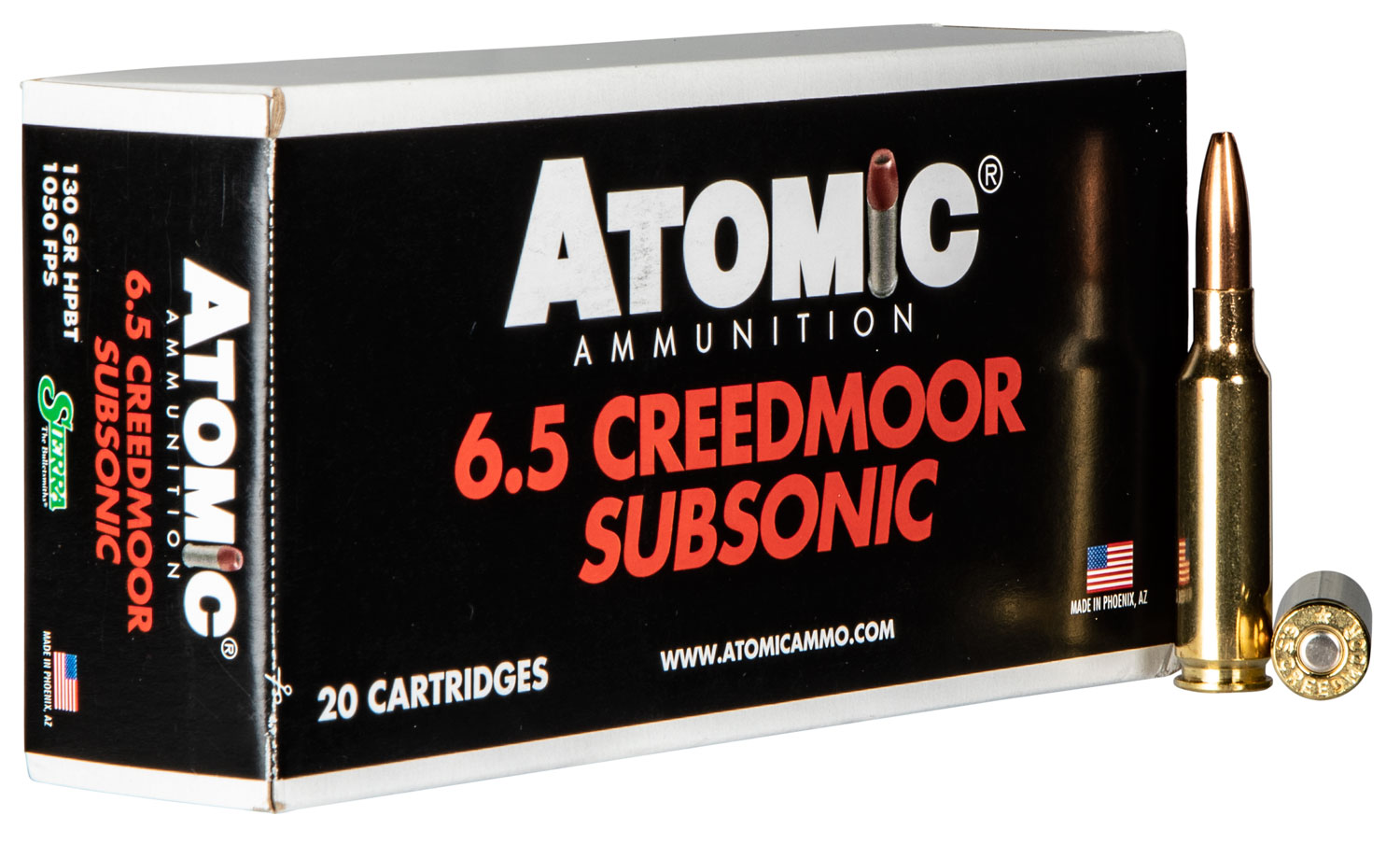 Atomic Ammunition 00476 Rifle Subsonic 6.5Creedmoor 130gr Sierra MatchKing BTHP 20 Per Box/10 Case
