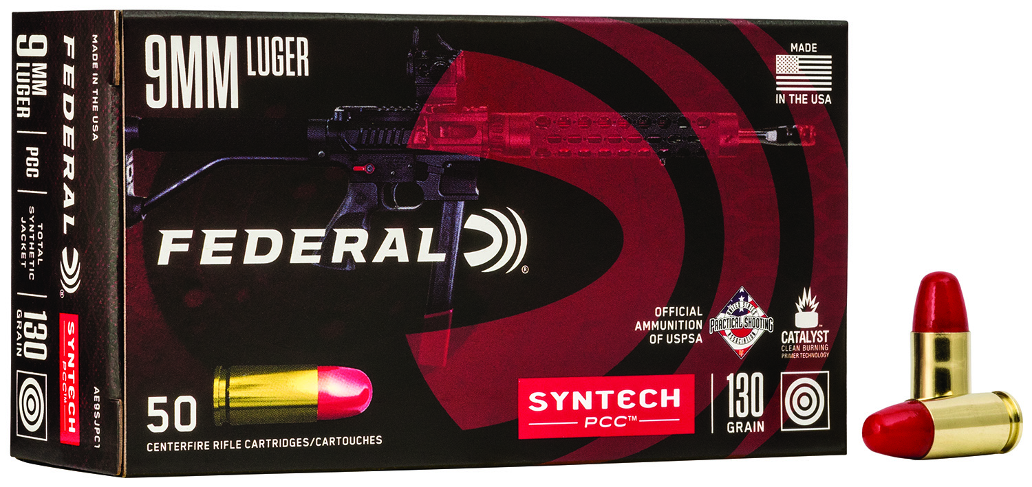 Federal AE9SJPC1 American Eagle Syntech PCC 9mmLuger 130gr Total Syntech Jacket Flat Nose 50 Per Box/10 Case