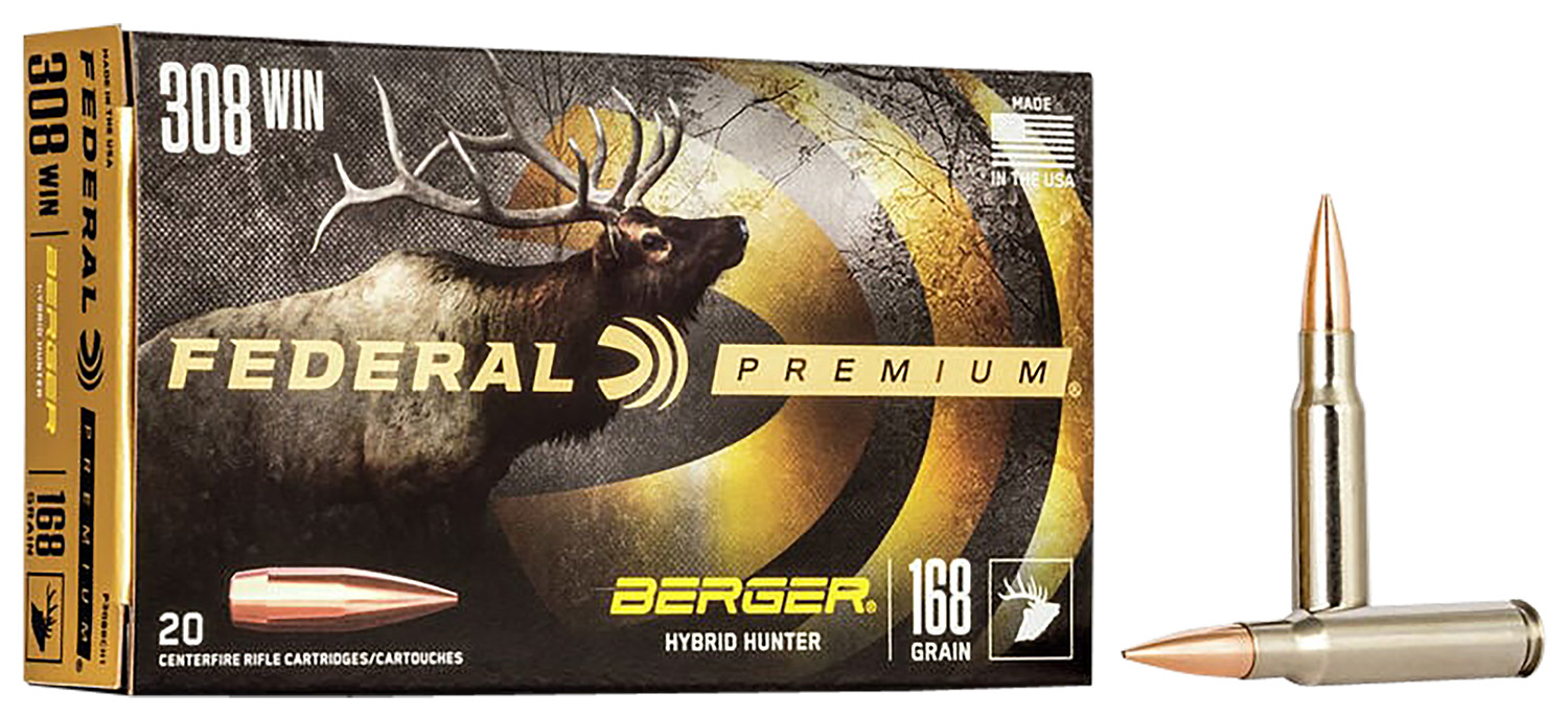 Federal P308BCH1 Premium 308Win 168gr Berger Hybrid Hunter 20 Per Box/10 Case