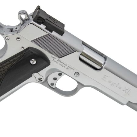 Iver Johnson Arms EAGLEXLC45 Eagle XL 45 ACP 8+1 6" Steel Barrel, Bright Chrome High Polished Long/Serrated Steel Slide & Frame w/Beavertail, Diamondwood Walnut w/Integrated Logo Grip, Right Hand