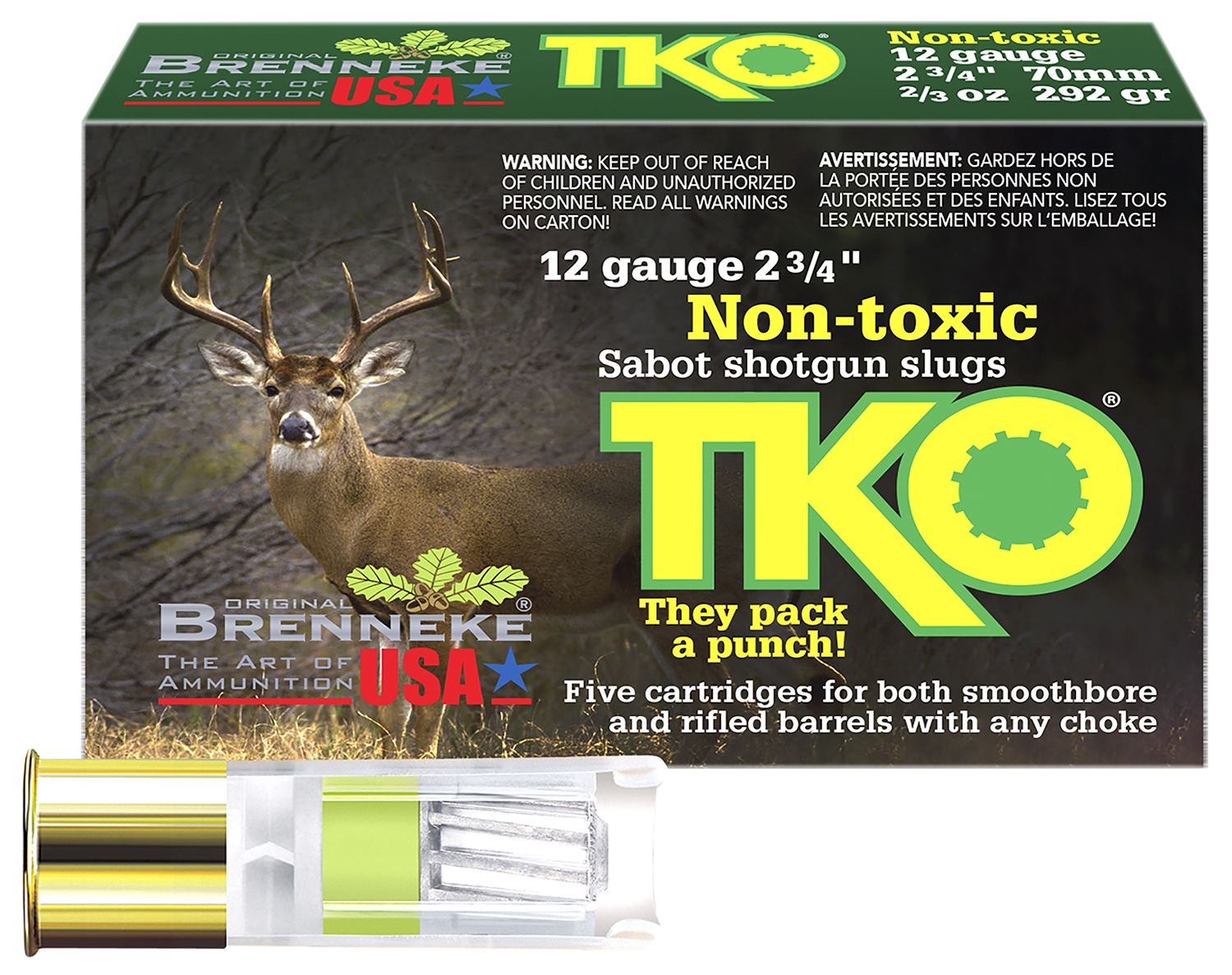 Brenneke SL122TKO TKO 12Gauge 2.75" 2/3oz Slug Shot 5 Per Box/50 Case
