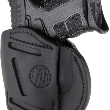 1791 Gunleather 4WH4SBLR 4-Way IWB/OWB Size 04 Stealth Black Leather Belt Clip Compatible w/Glock 26/Springfield XD/XDS/S&W M&P Shield Plus Right Hand