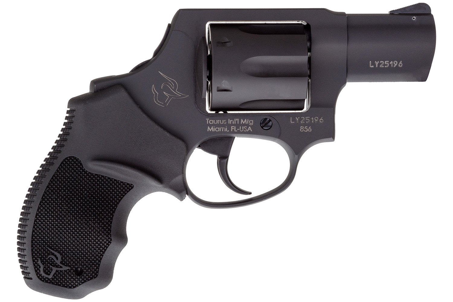 Taurus 2-856021CH 856 Small 38 Special +P 6 Shot 2" Matte Black Carbon Steel Barrel, Cylinder & Frame, Black Finger Grooved Rubber Grip, Transfer Bar Safety, Concealed Hammer