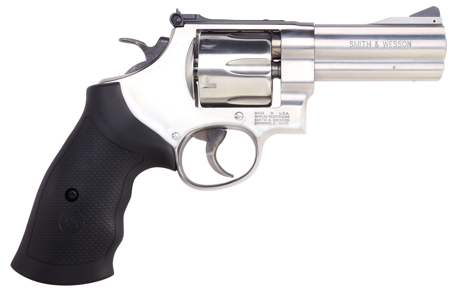 Smith & Wesson 12463 Model 610 N-Frame 10mm Auto/40 S&W 6 Shot 4" Stainless Steel Barrel, Cylinder & Frame, Black Finger Grooved Grip, Internal Lock Safety, Exposed Hammer