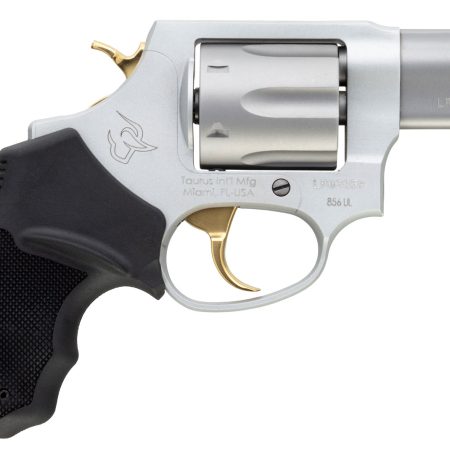 Taurus 2-856029ULGLD 856 Ultra-Lite Small 38 Special 6 Shot 2" Matte Stainless Steel Barrel, Cylinder & Frame, Gold Accents, Black Finger Grooved Rubber Grip, Transfer Bar Safety, Exposed Hammer