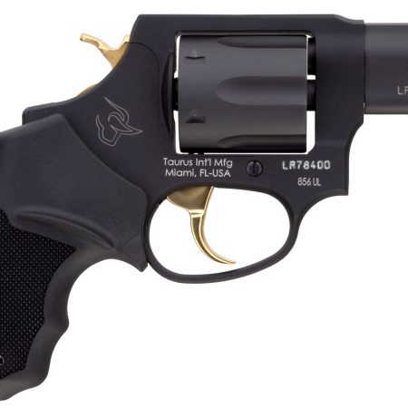 Taurus 2-856021ULGLD 856 Ultra-Lite 38 Special Caliber with 2"  Barrel, 6rd Capacity Cylinder, Overall Matte Black Metal Finish, Gold Trigger/Hammer Frame & Finger Grooved Black Rubber Grip