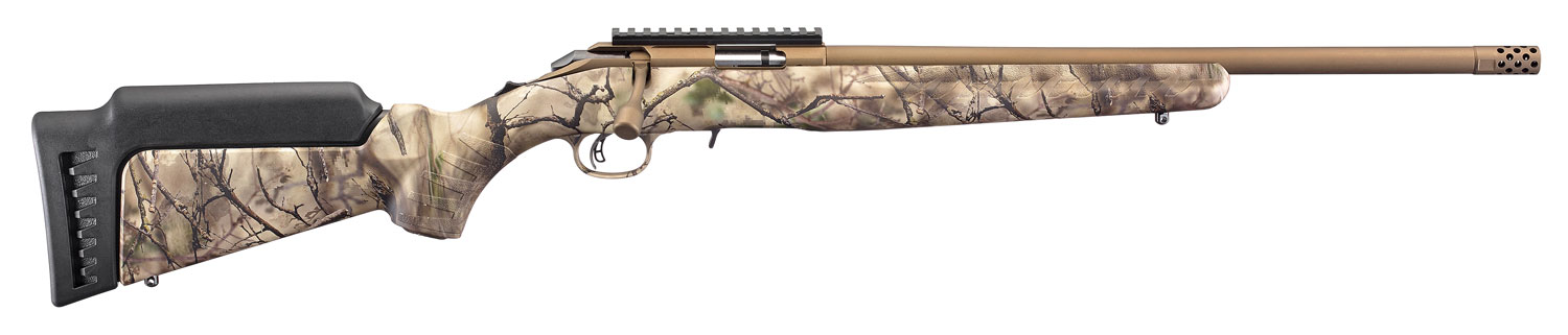 Ruger 8372 American Rimfire Full Size 22 LR 10+1 18" Bronze Cerakote Threaded Barrel & Alloy Steel Receiver w/Picatinny Rail, Go Wild Camo I-M Brush Fixed Synthetic Stock Right Hand