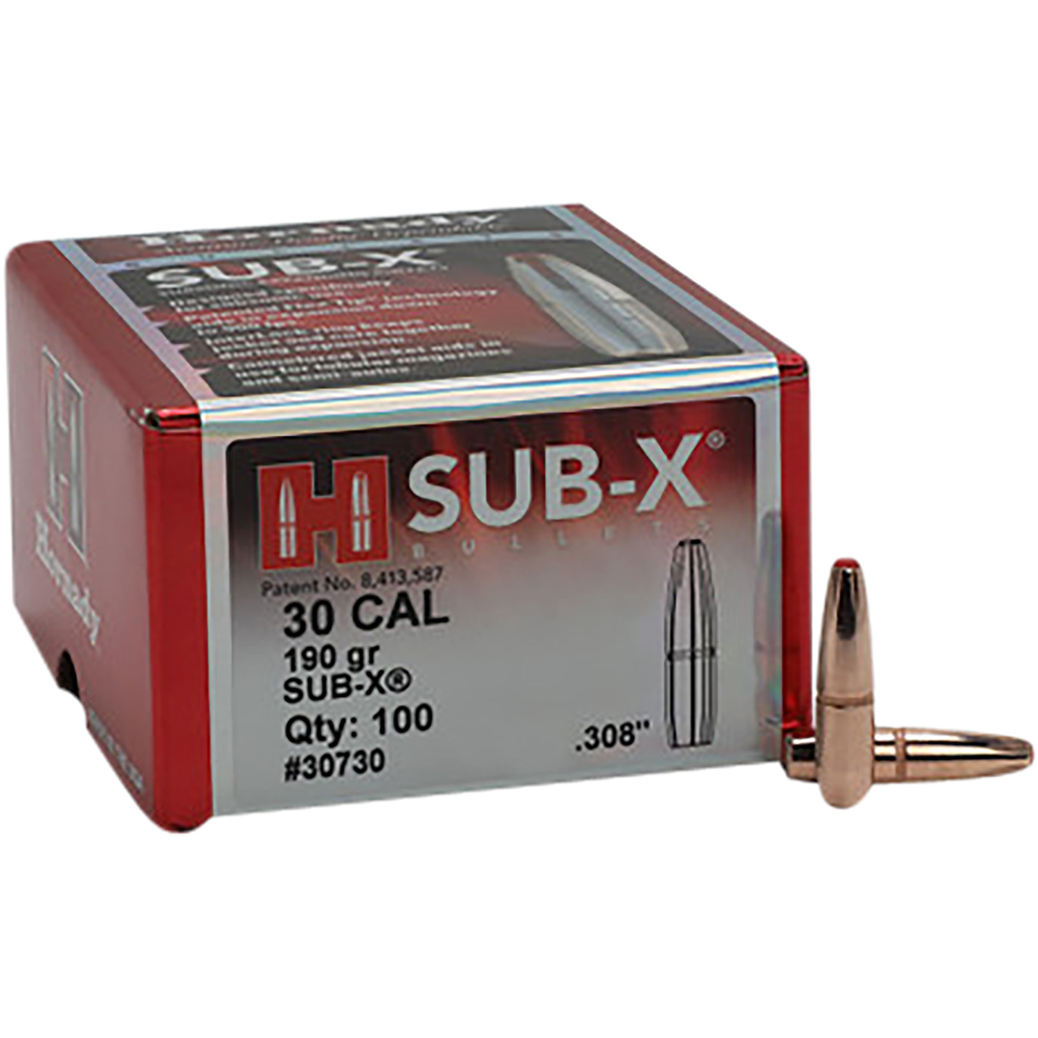 Hornady 30730 Sub-X 30 Cal .308 190 gr Subsonic eXpanding 100 Per Box/ 15 Case