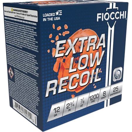 Fiocchi 1278OZ8 Exacta Target Low Recoil Trainer 12Gauge 2.75" 7/8oz 8Shot 25 Per Box/10 Case