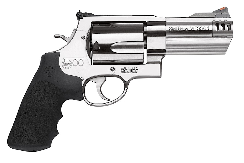 Smith & Wesson 163504 Model 500 X-Frame 500 S&W Mag Stainless Steel 4" Compensated Barrel & 5rd Cylinder, Satin Stainless Steel X-Frame, Includes Two Muzzle Brakes & Internal Lock