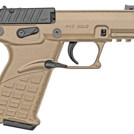 Kel-Tec P17TAN P17  Compact Frame 22 LR 16+1 3.80" Black Steel Threaded Barrel, Tan Serrated Slide, Tan w/Black Controls Polymer Frame w/Picatinny Rail, Textured Grip, Ambidextrous