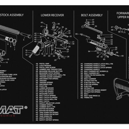 TekMat TEKR36AR15 AR-15 Cleaning Mat Black/White Rubber 12"x36" AR-15 Parts Diagram