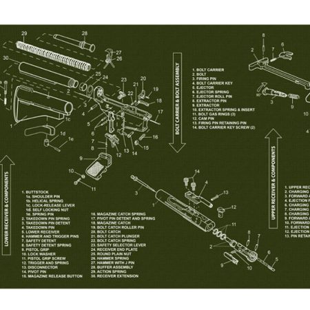TekMat TEKR36AR15OD AR-15 Cleaning Mat OD Green Rubber 12"x36" AR-15 Parts Diagram