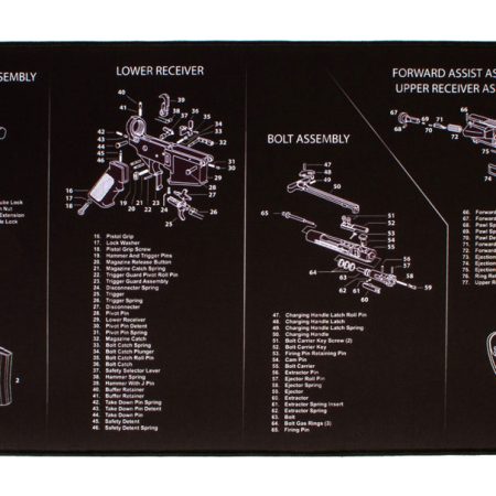 TekMat TEKR44AR15 AR-15 Ultra 44 Cleaning Mat Black/White Rubber 15"x44" AR-15 Parts Diagram
